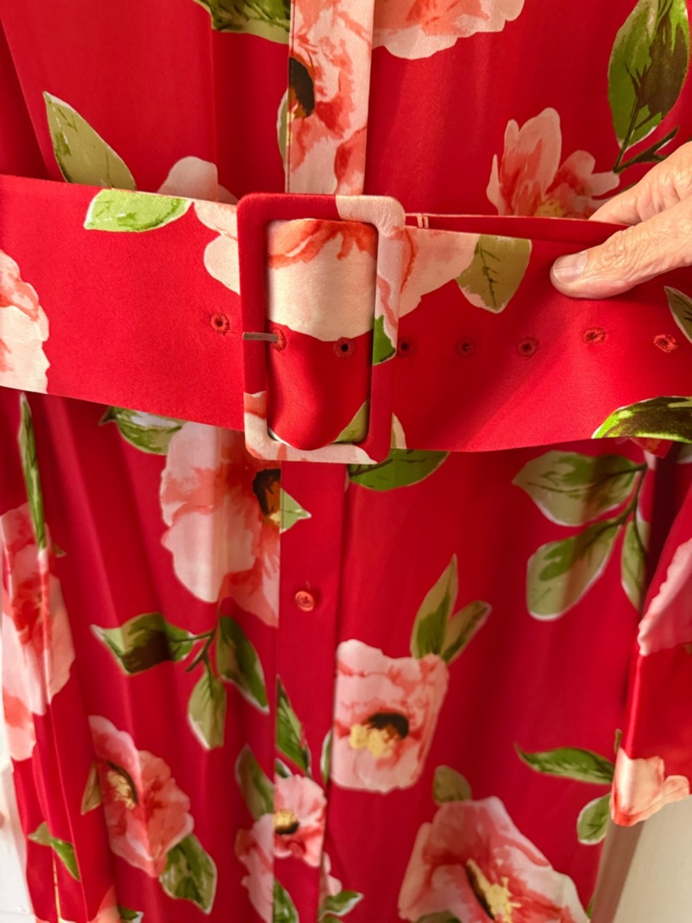 J. Peterman Red Floral Button-Front Shirt Dress - Picture 3 of 4